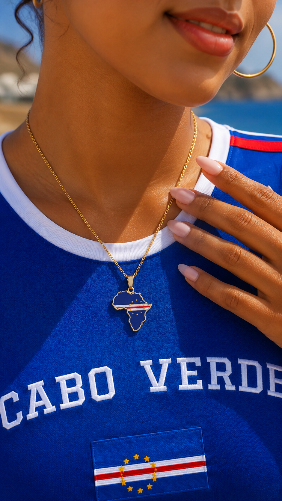 Cabo Verde Flag Africa Pendant Necklace